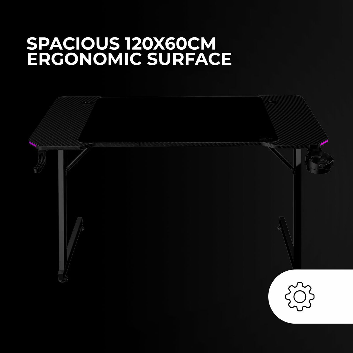 Afbeeldingen van Desk Gaming Mars Gaming ESCRITORIO ERGO RGB Black 120 x 60 cm