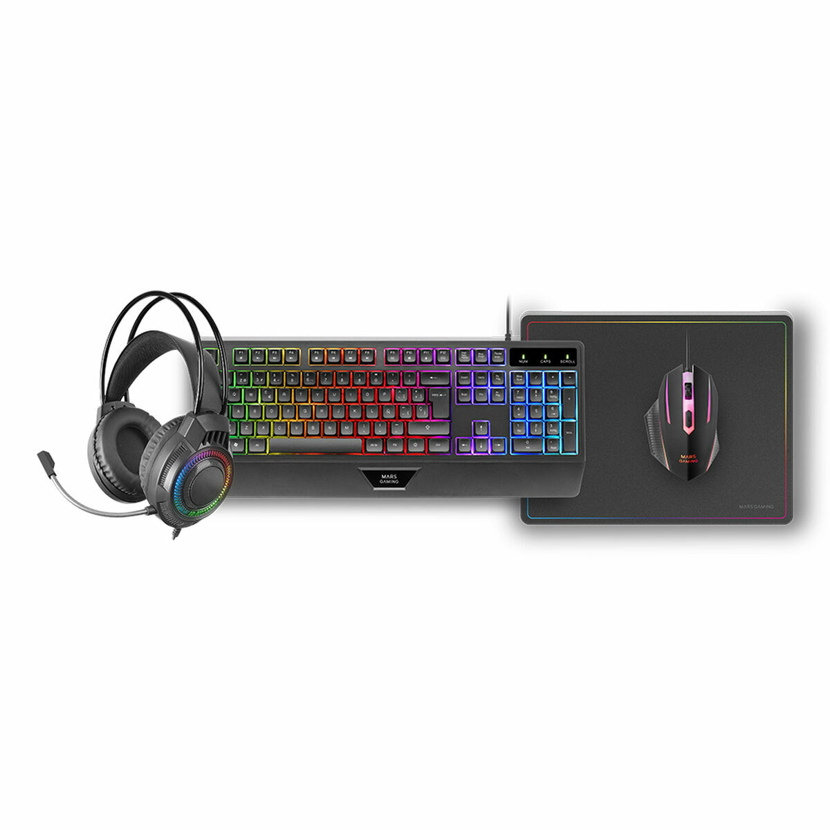 Afbeeldingen van Keyboard and Mouse Mars Gaming MCP124PROES Black Multicolour Spanish Qwerty