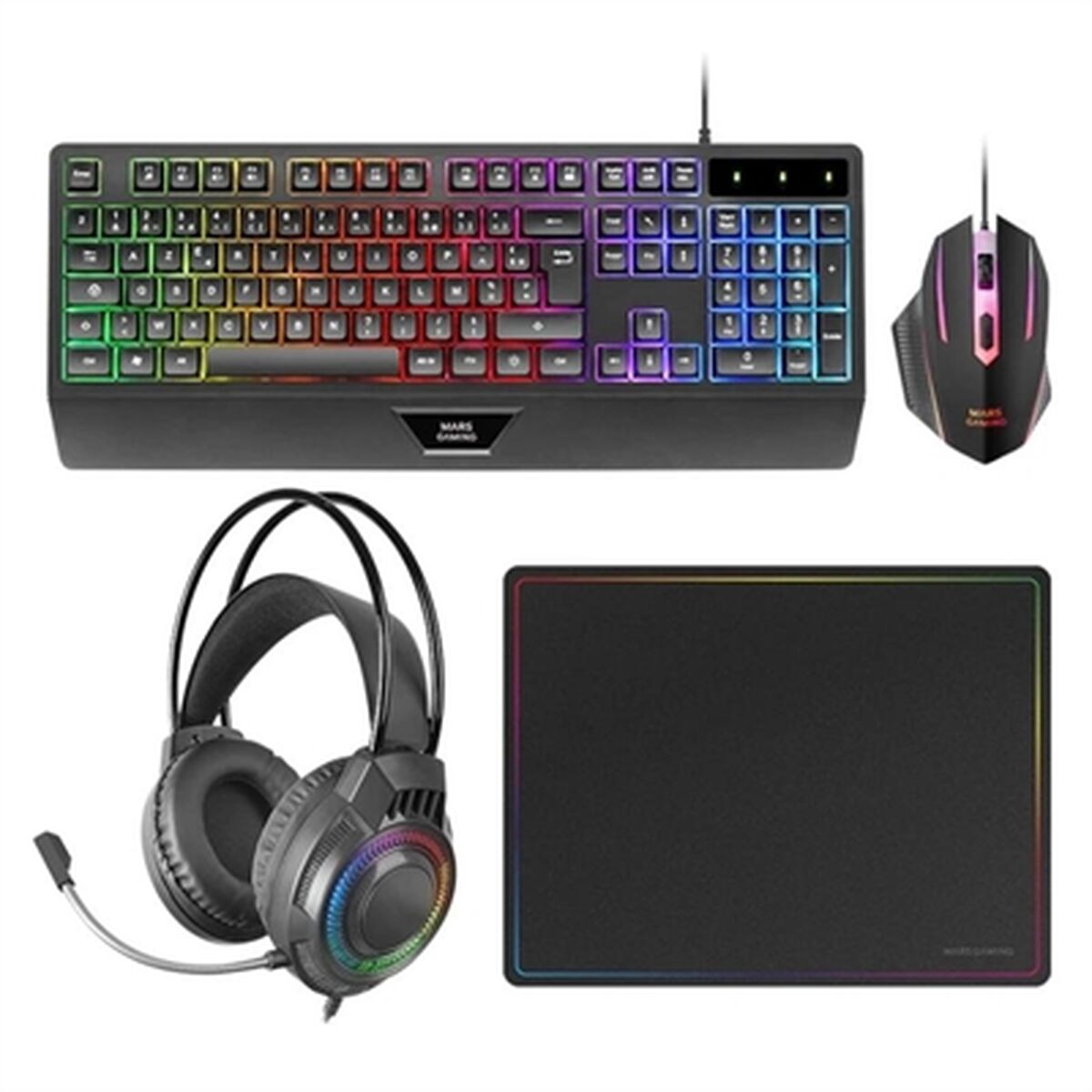 Afbeeldingen van Keyboard and Mouse Mars Gaming MCP124PROES Black Multicolour Spanish Qwerty