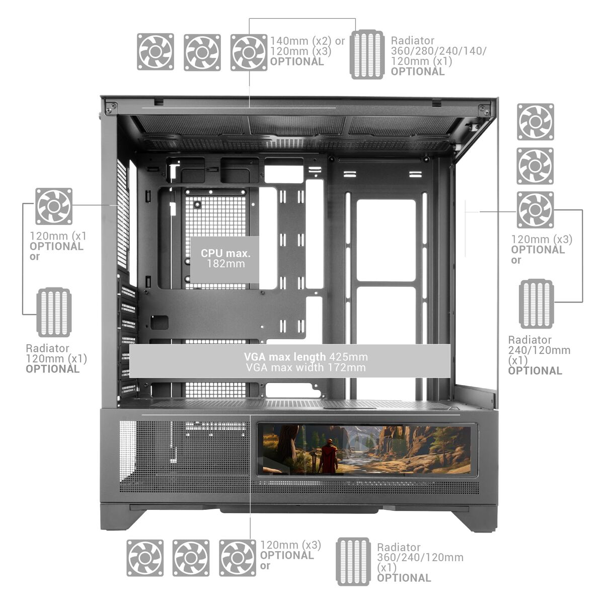 Picture of ATX Semi-tower Box Mars Gaming MCLCDX Black