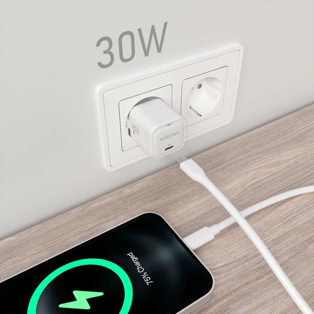 Wall Charger Aisens ASCH-30W1P018-W White Multicolour 30 W