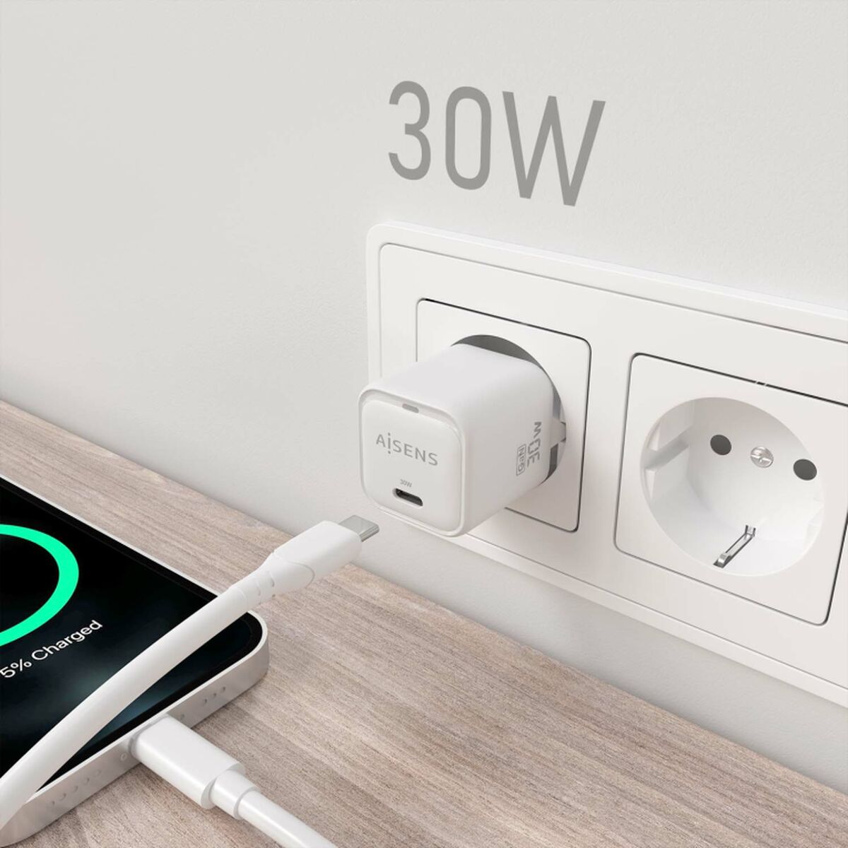 Wall Charger Aisens ASCH-30W1P018-W White Multicolour 30 W
