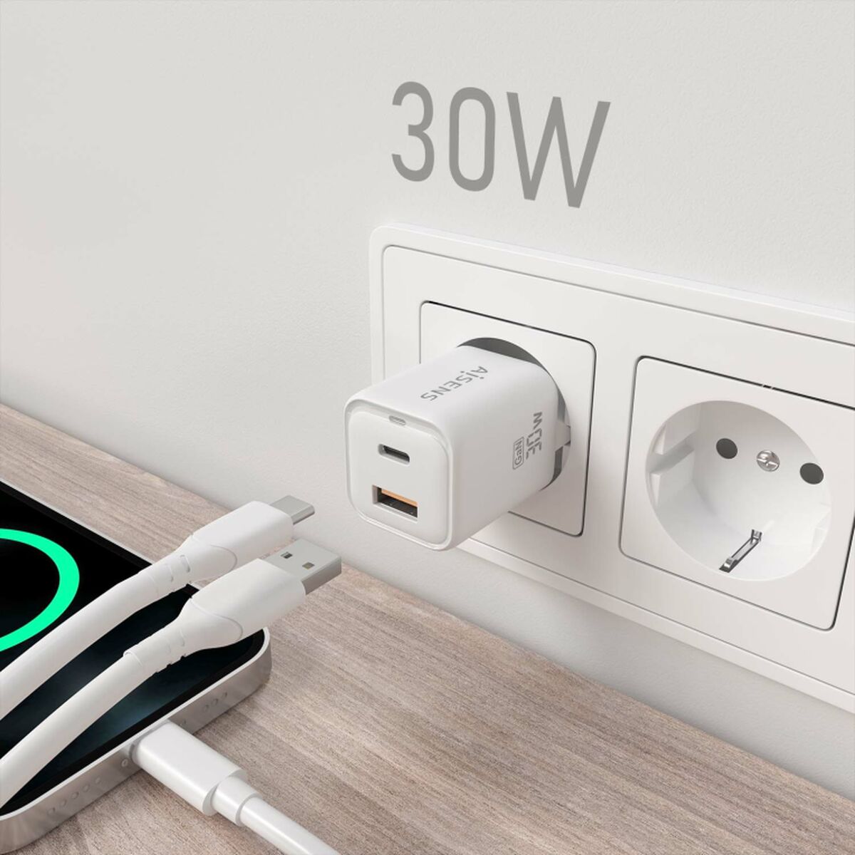 Wall Charger Aisens ASCH-30W2P020-W White Multicolour 33 W