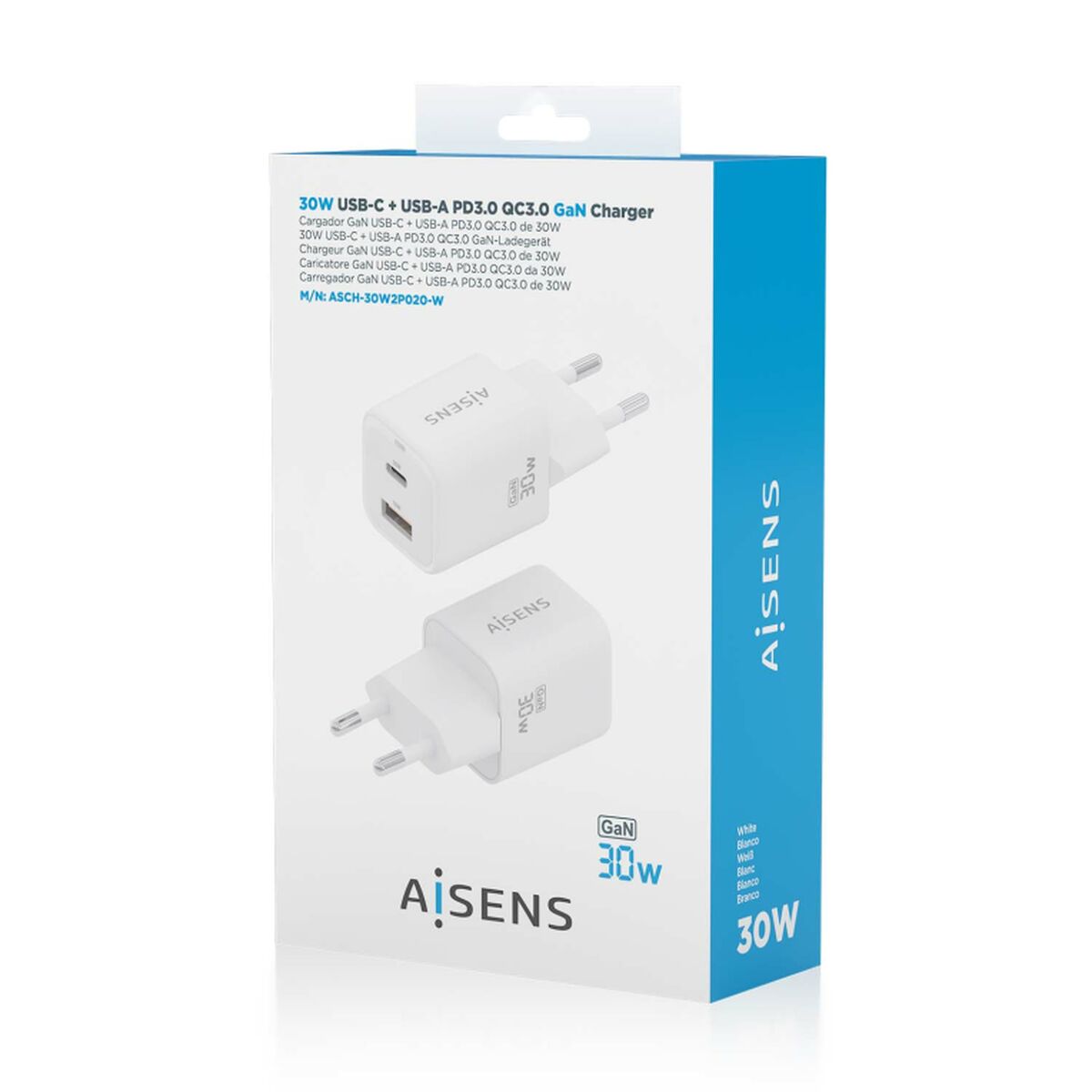 Wall Charger Aisens ASCH-30W2P020-W White Multicolour 33 W