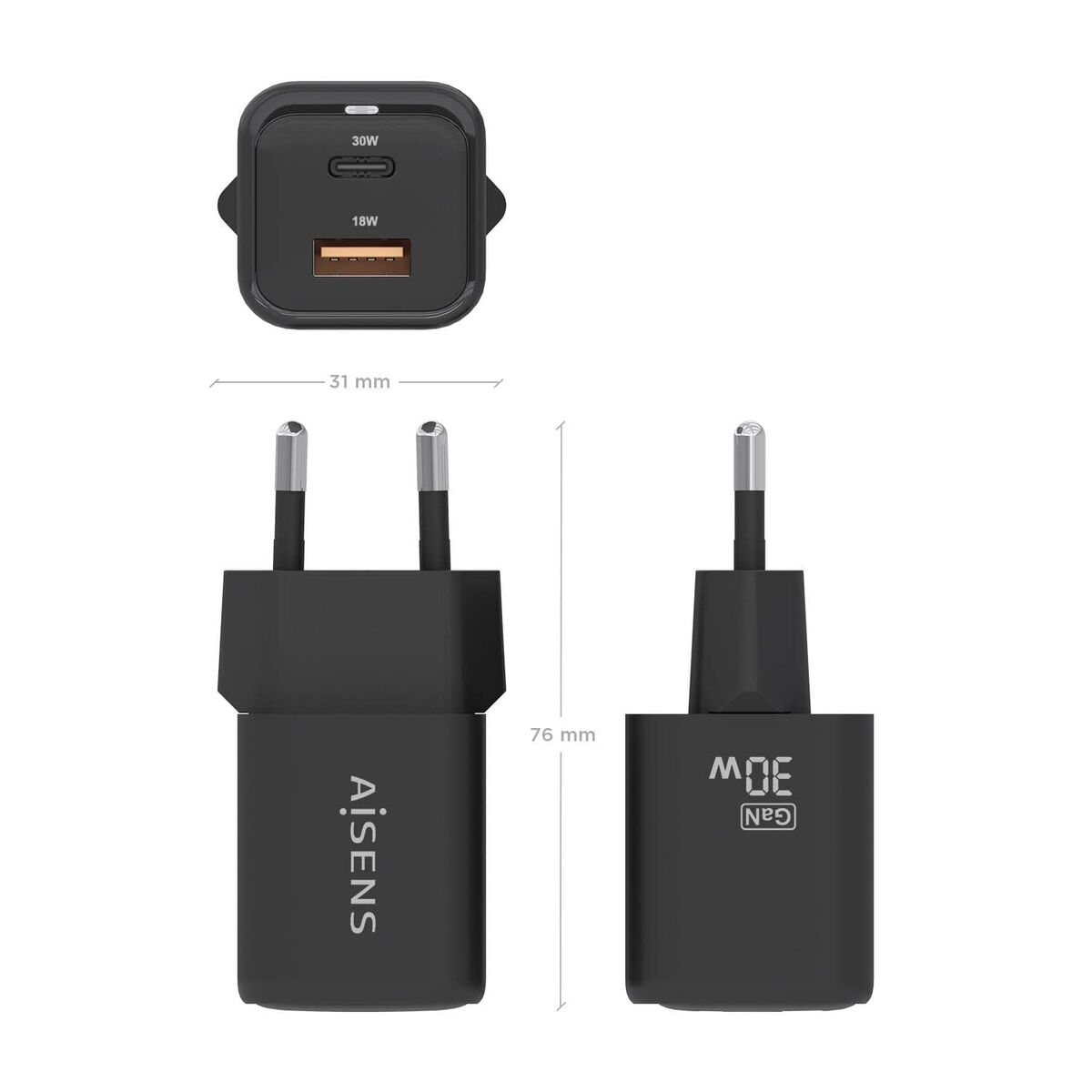Bild von Wall Charger Aisens ASCH-30W2P021-BK Black Multicolour 33 W