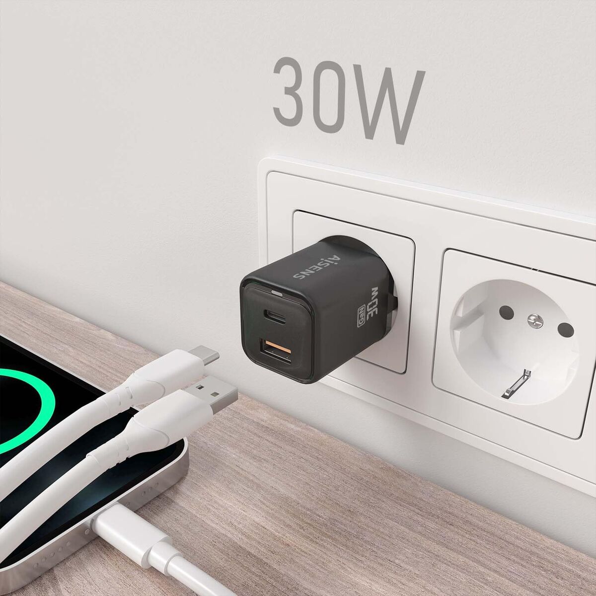 Wall Charger Aisens ASCH-30W2P021-BK Black Multicolour 33 W