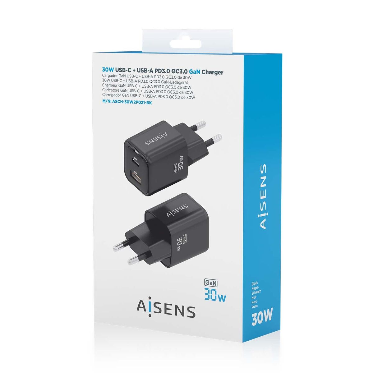 Wall Charger Aisens ASCH-30W2P021-BK Black Multicolour 33 W