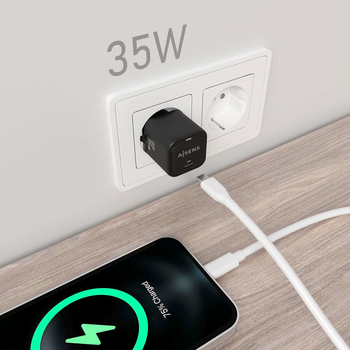 Wall Charger Aisens ASCH-35W1P023-BK Black Multicolour 35 W