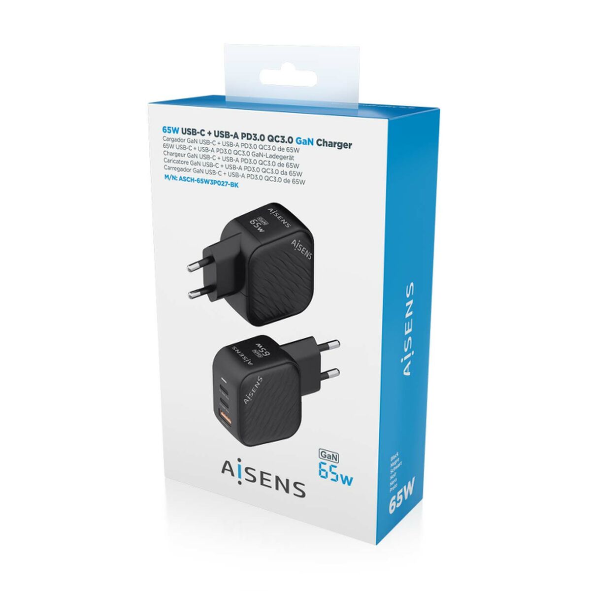 Wall Charger Aisens ASCH-65W3P027-BK Black Multicolour 65 W