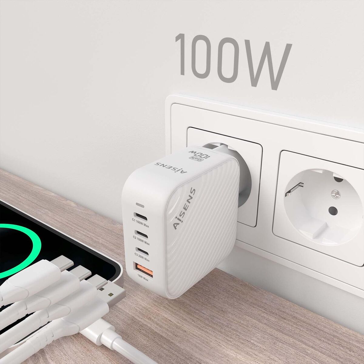 Wall Charger Aisens ASCH-100W4P028-W White Multicolour 100 W