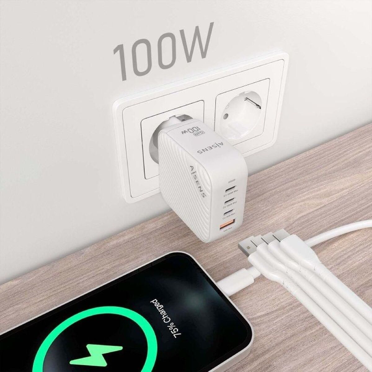 Wall Charger Aisens ASCH-100W4P028-W White Multicolour 100 W