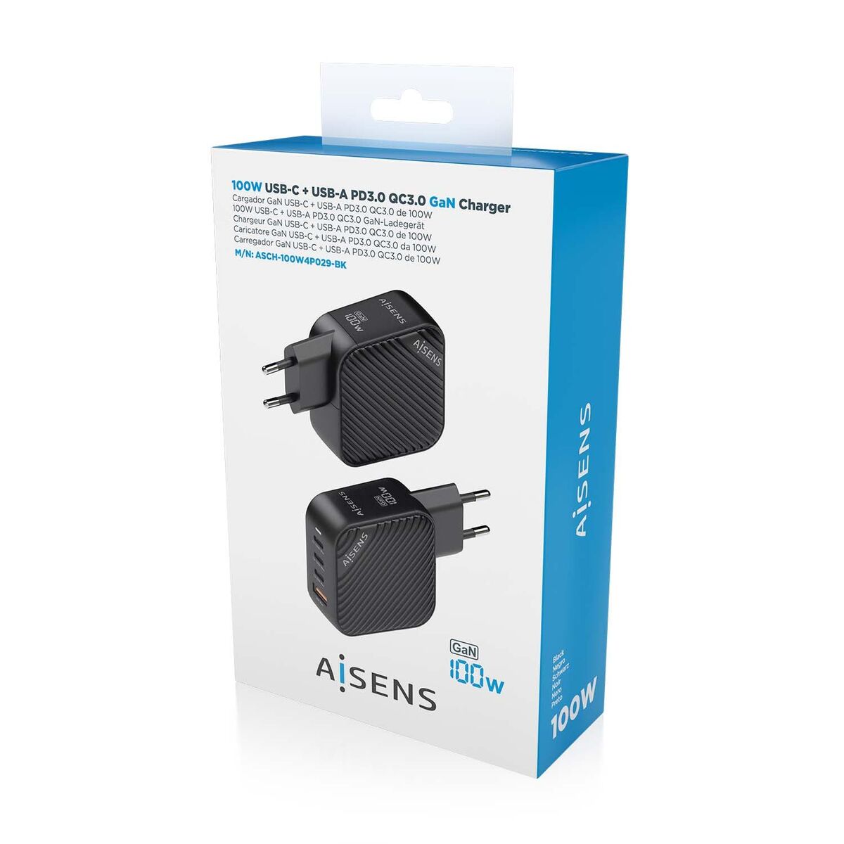 Wall Charger Aisens ASCH-100W4P029-BK Black Multicolour 100 W