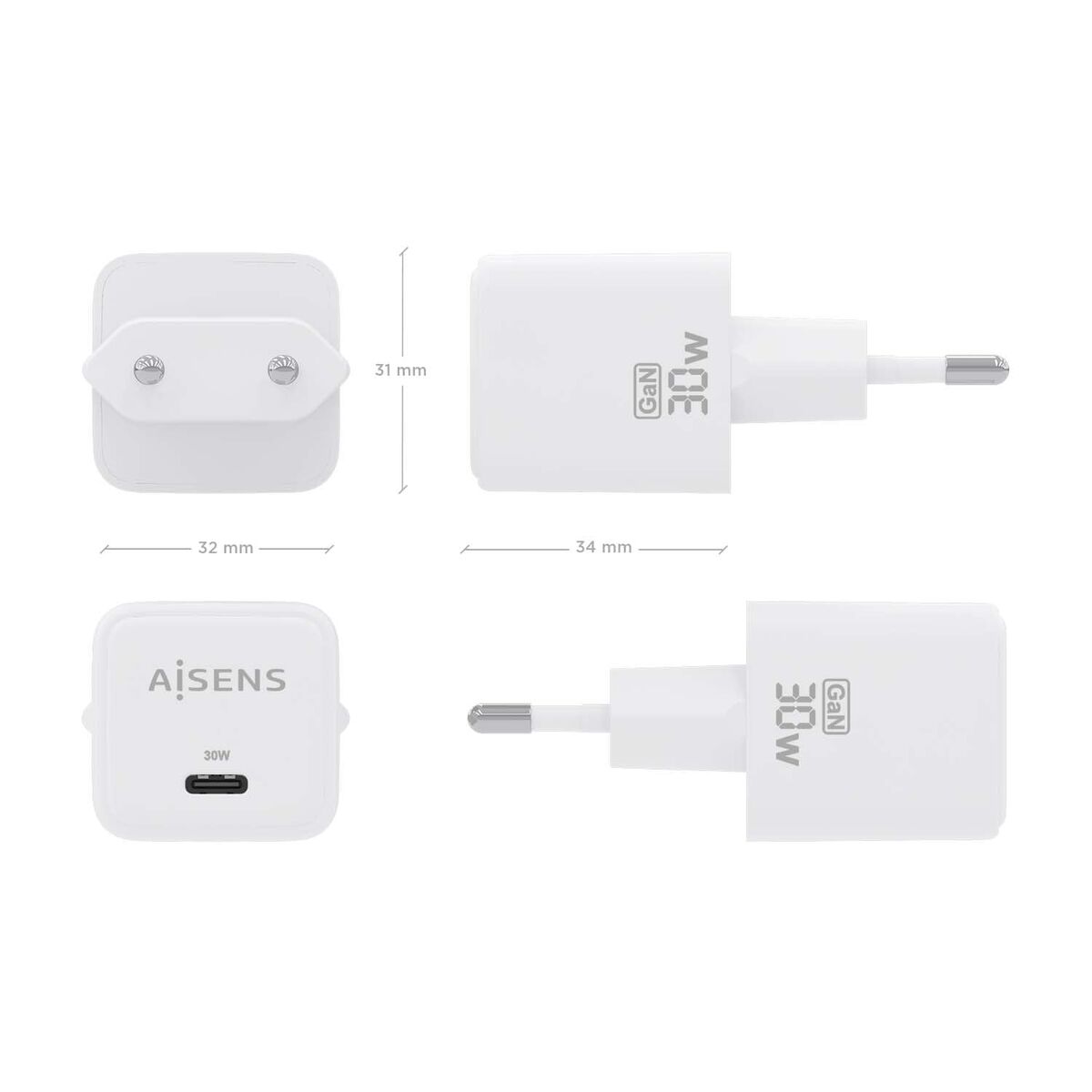 Bild von Wall Charger Aisens ASCH-30W1P035-W White Multicolour 33 W