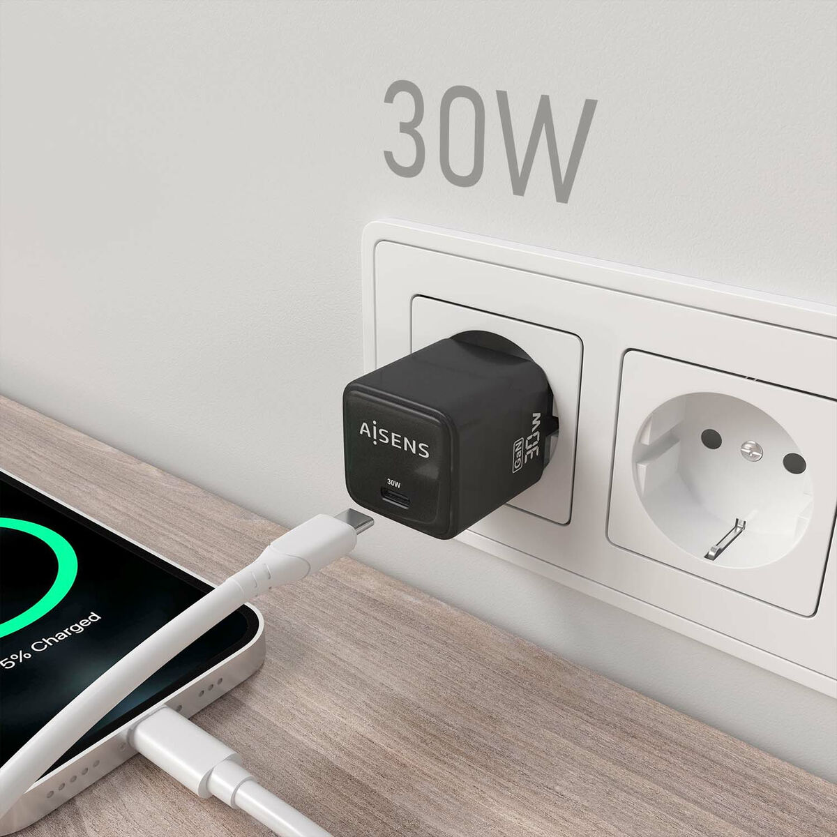 Wall Charger Aisens ASCH-30W1P036-BK Black Multicolour 33 W