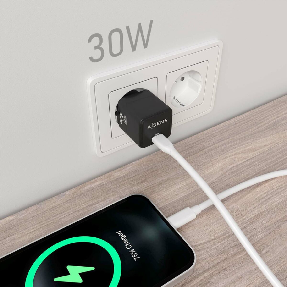 Wall Charger Aisens ASCH-30W1P036-BK Black Multicolour 33 W
