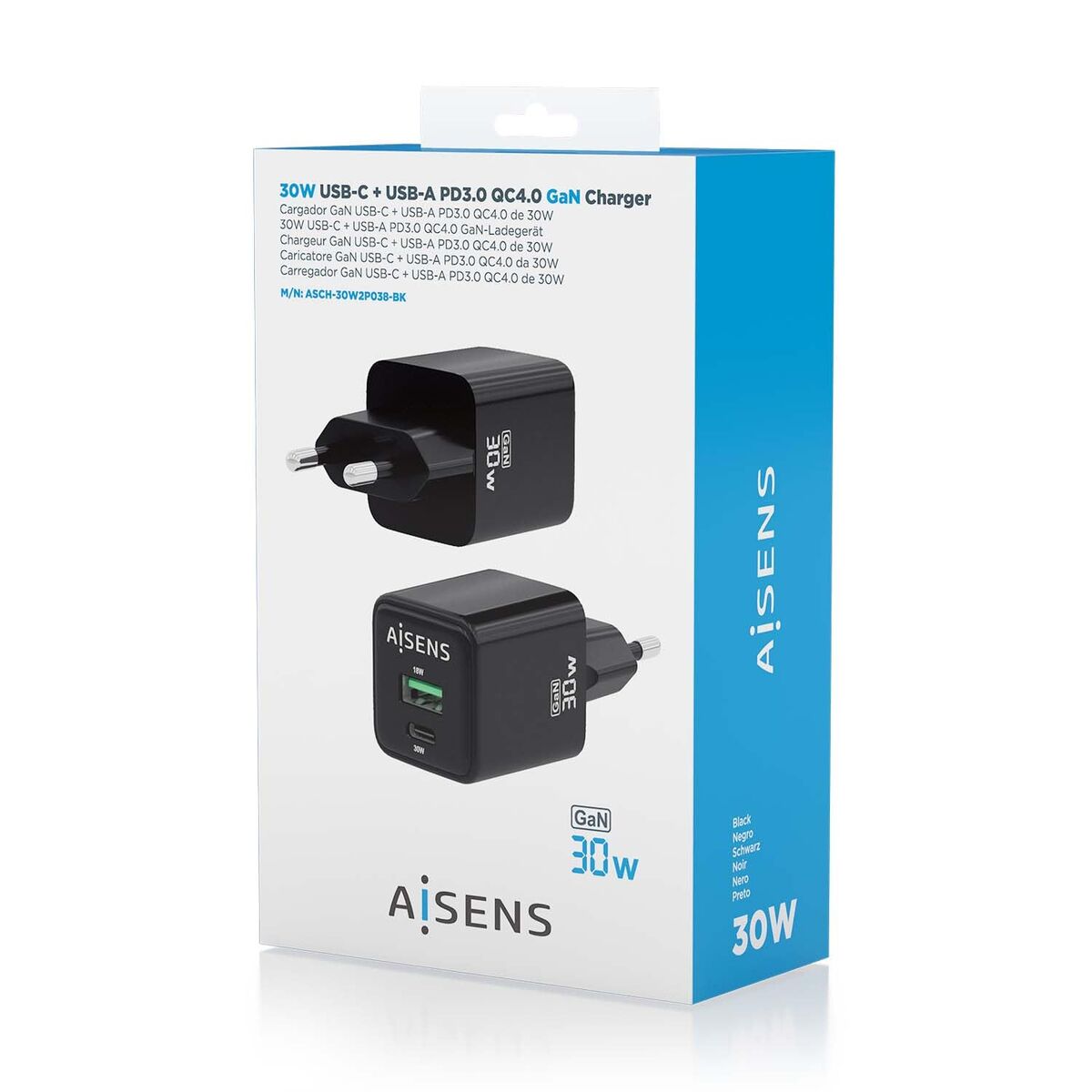 Wall Charger Aisens ASCH-30W2P038-BK Black Multicolour 33 W