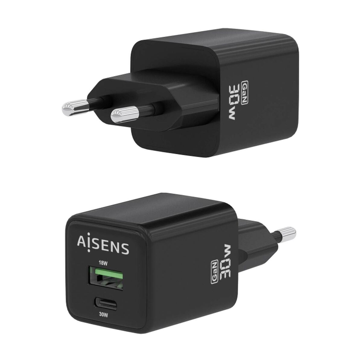 Wall Charger Aisens ASCH-30W2P038-BK Black Multicolour 33 W