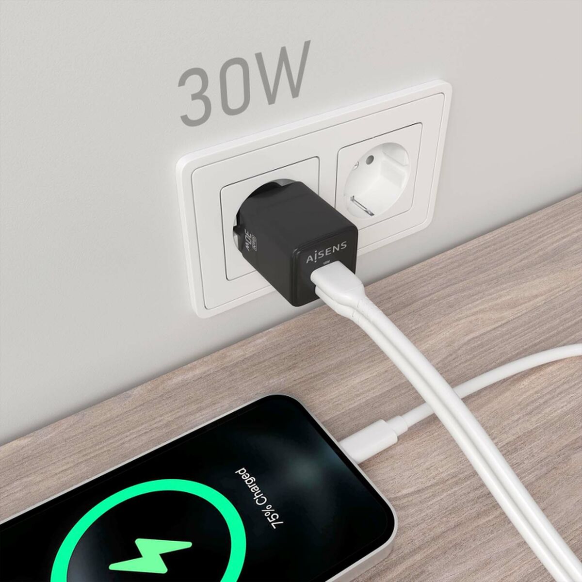 Wall Charger Aisens ASCH-30W2P038-BK Black Multicolour 33 W