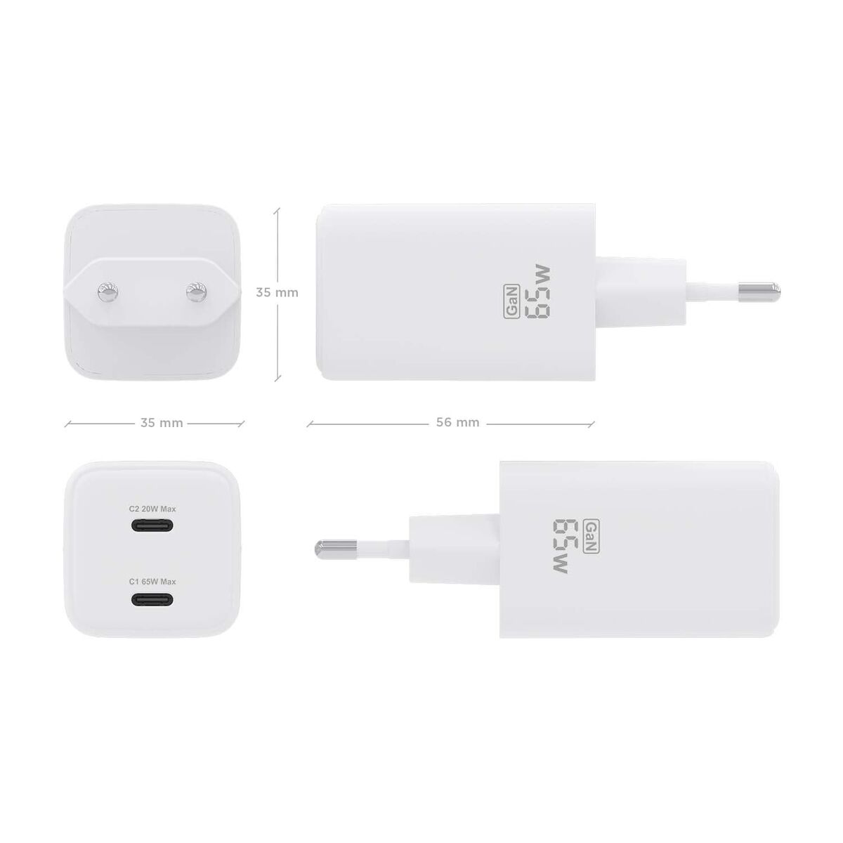 Picture of Wall Charger Aisens ASCH-65W2P039-W White Multicolour 65 W