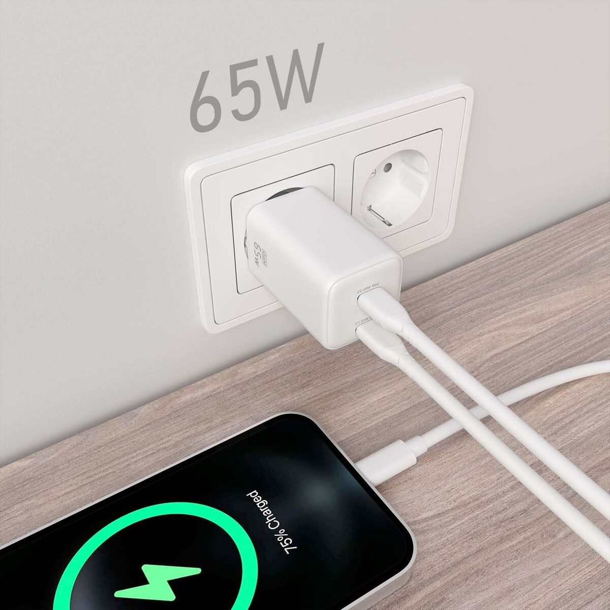 Picture of Wall Charger Aisens ASCH-65W2P039-W White Multicolour 65 W