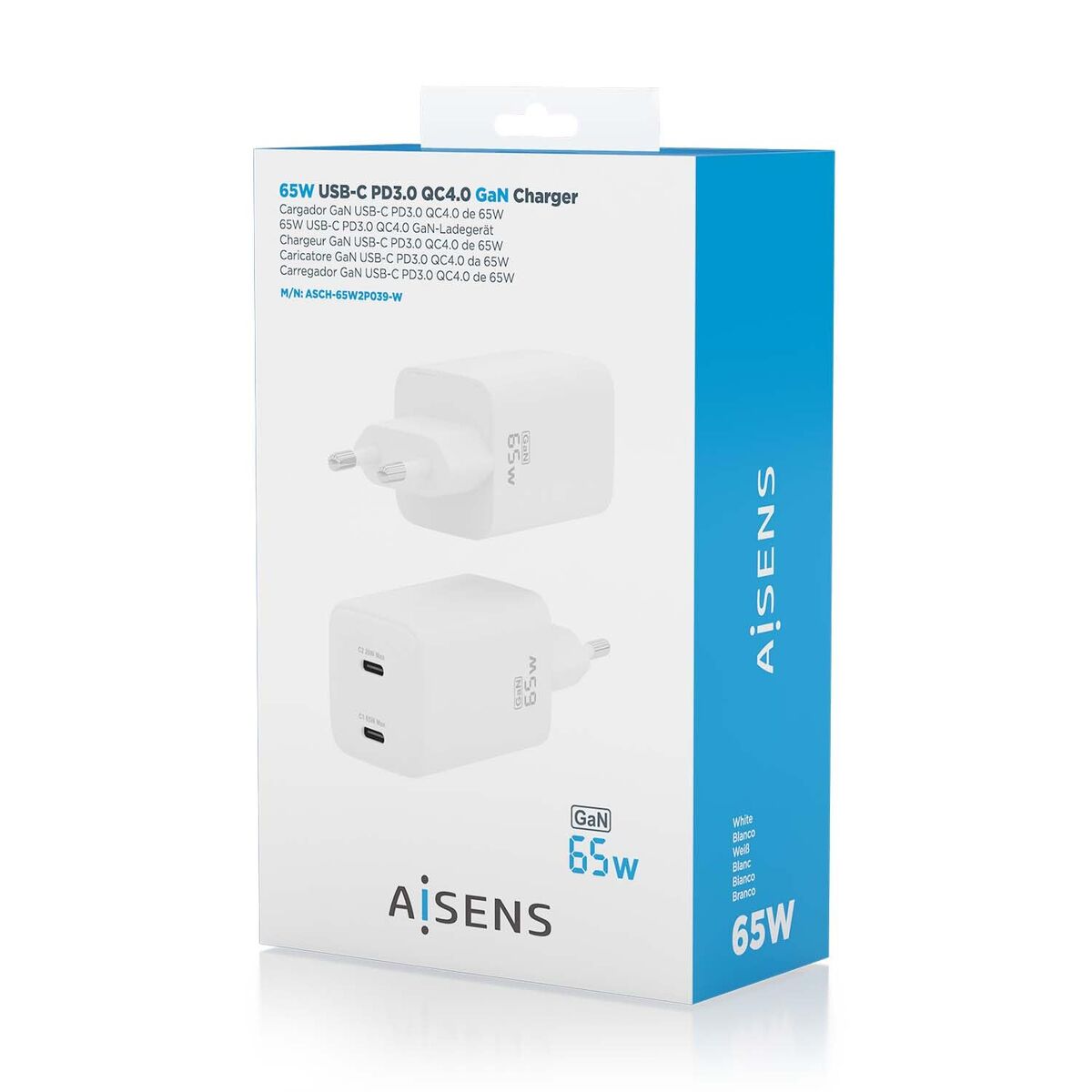 Wall Charger Aisens ASCH-65W2P039-W White Multicolour 65 W