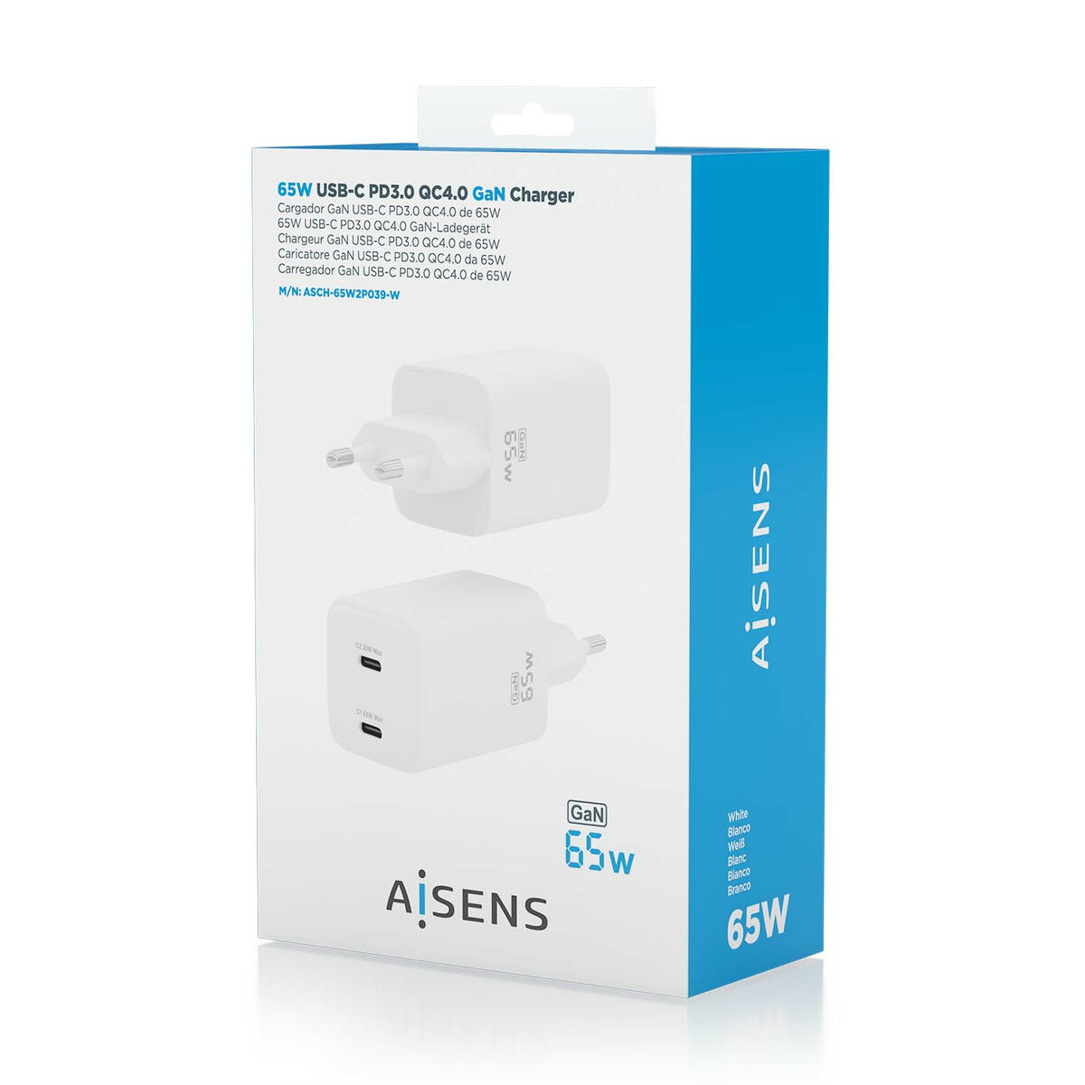 Wall Charger Aisens ASCH-65W2P039-W White Multicolour 65 W