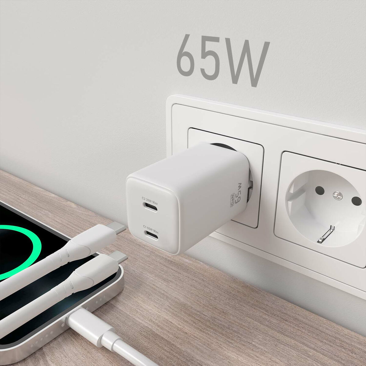 Wall Charger Aisens ASCH-65W2P039-W White Multicolour 65 W