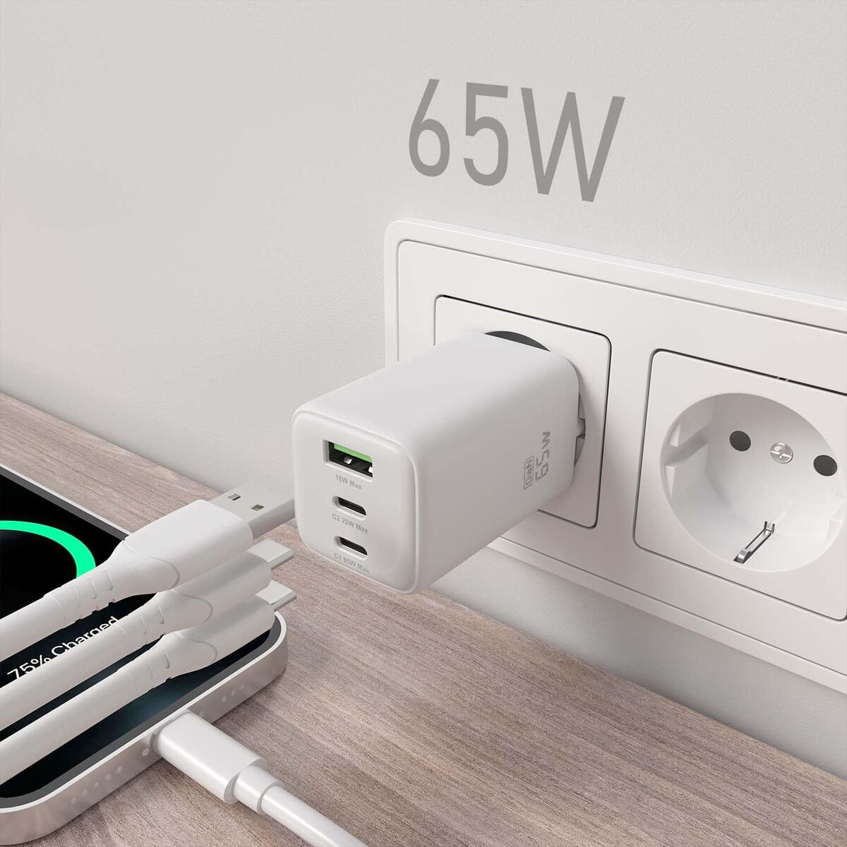 Wall Charger Aisens ASCH-65W3P041-W White Multicolour 65 W