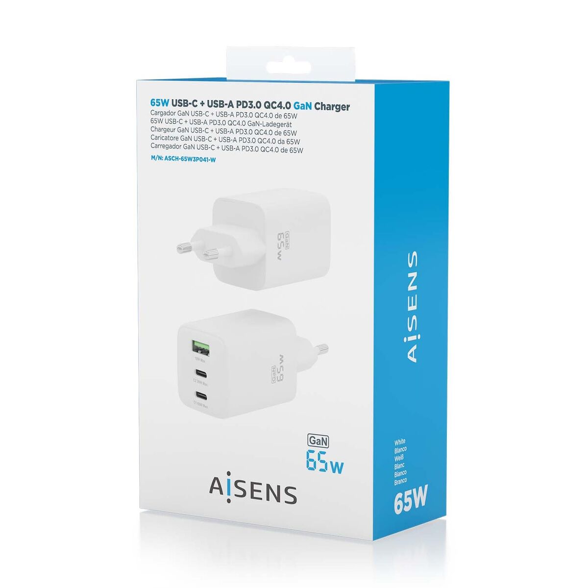 Wall Charger Aisens ASCH-65W3P041-W White Multicolour 65 W