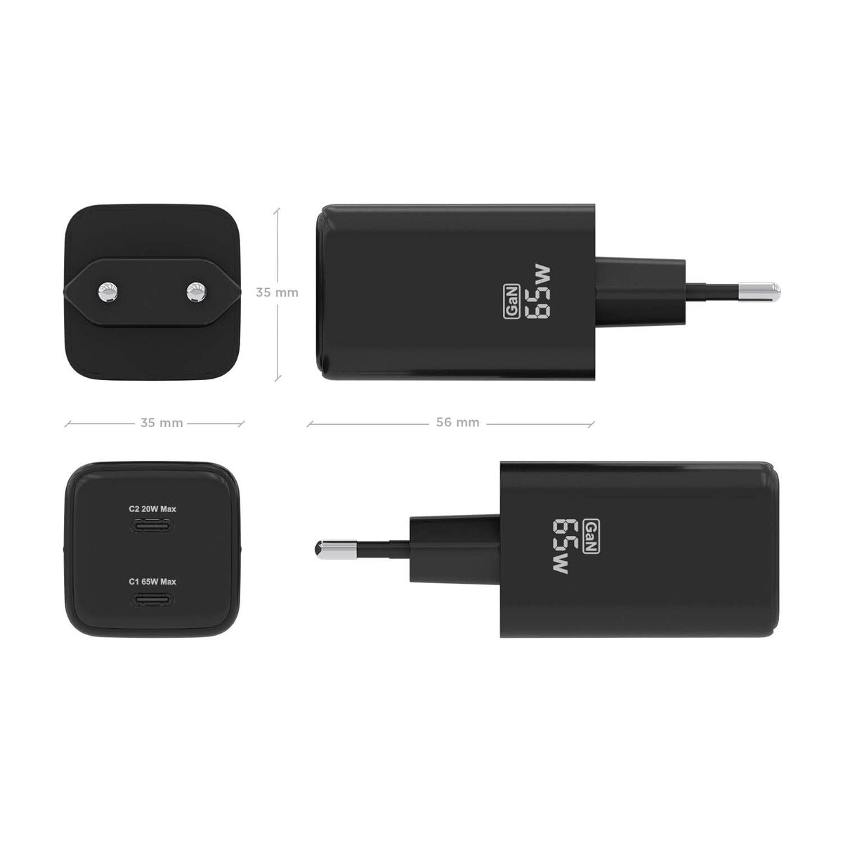 Picture of Wall Charger Aisens ASCH-65W2P040-BK Black Multicolour 65 W