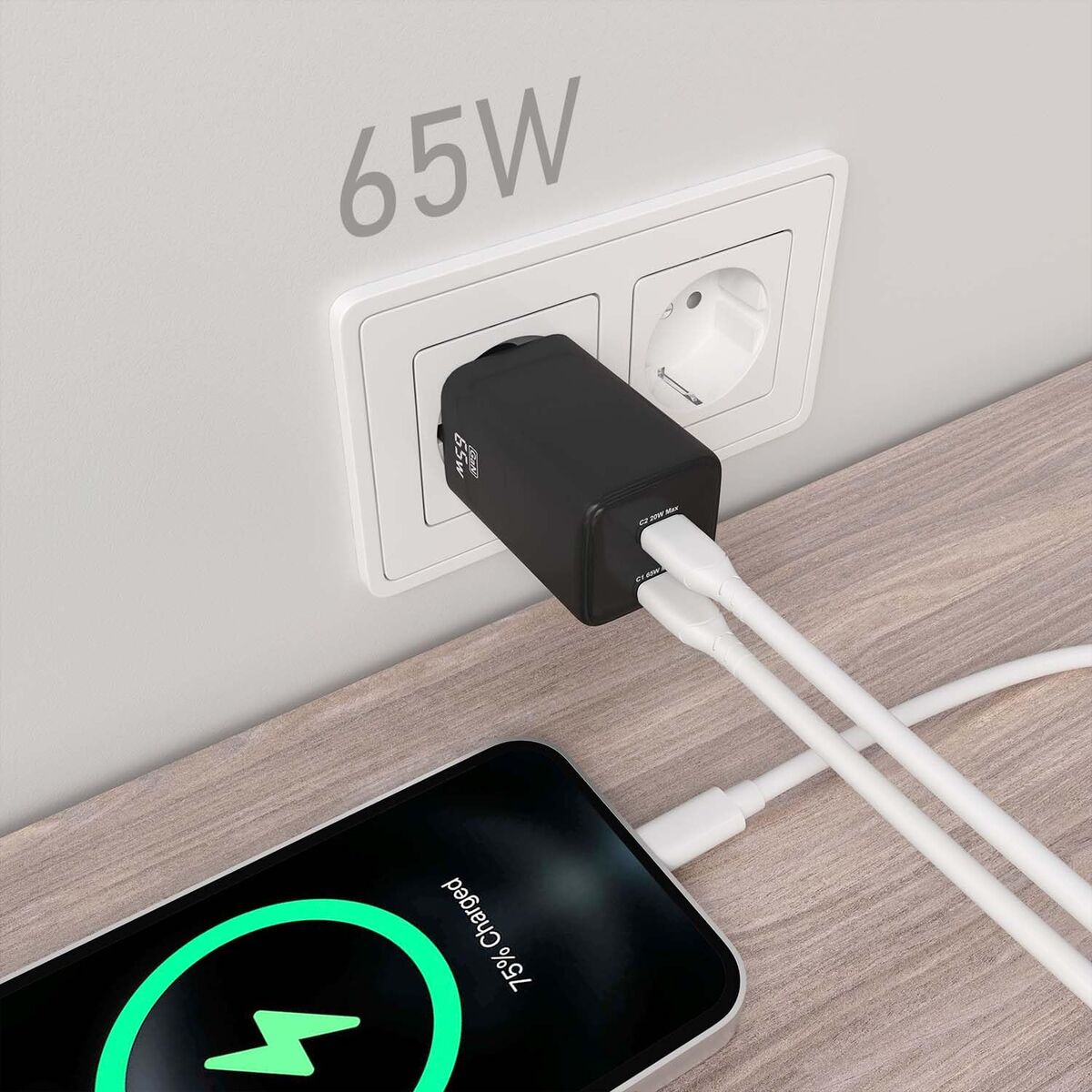 Wall Charger Aisens ASCH-65W2P040-BK Black Multicolour 65 W