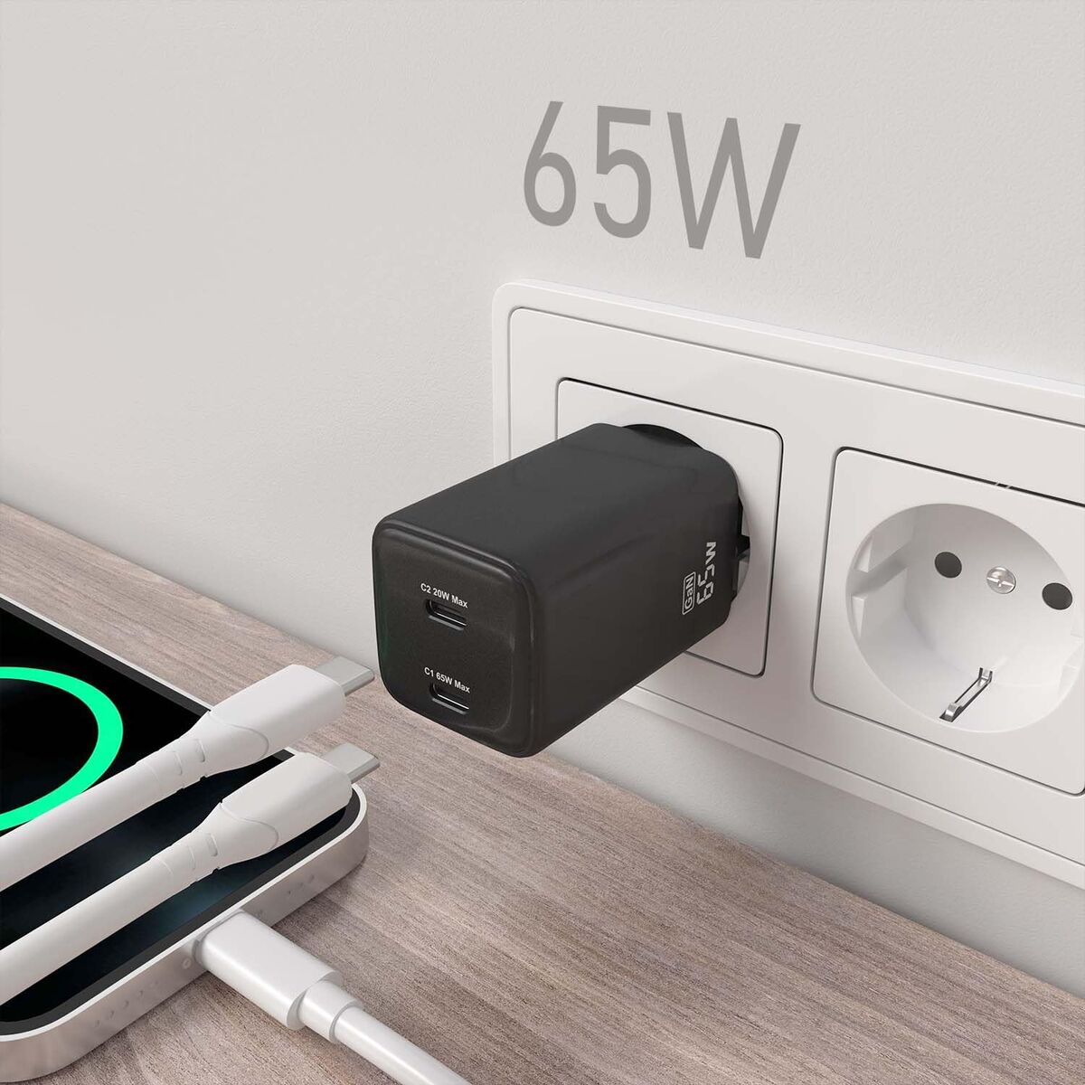 Wall Charger Aisens ASCH-65W2P040-BK Black Multicolour 65 W