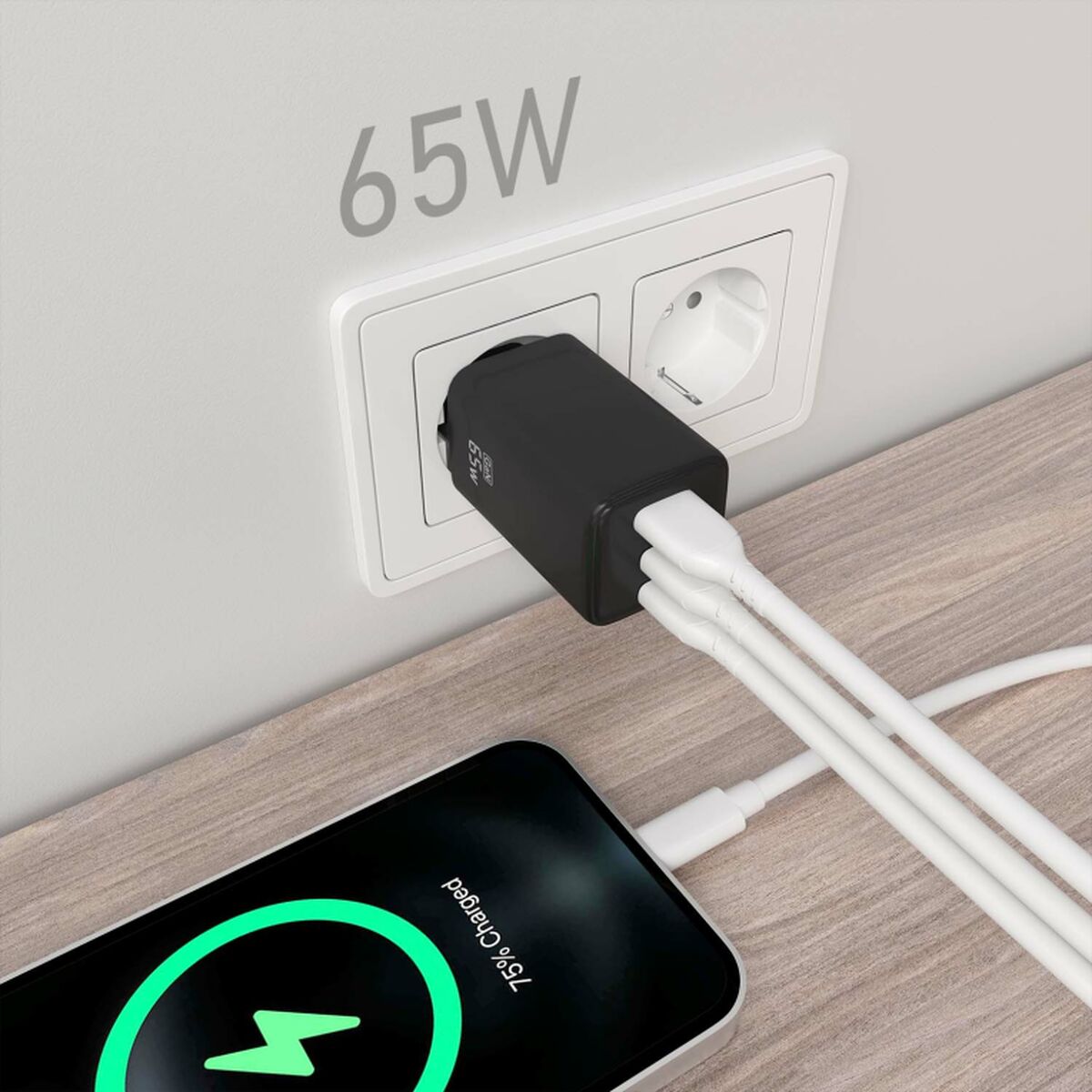 Wall Charger Aisens ASCH-65W3P042-BK Black Multicolour 65 W