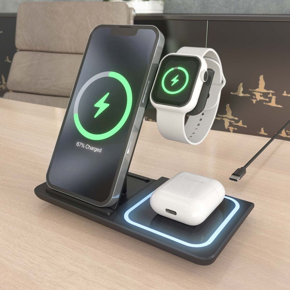 Bild von Wall Charger Aisens ASCH-15W3WC043-BK 3-in-1