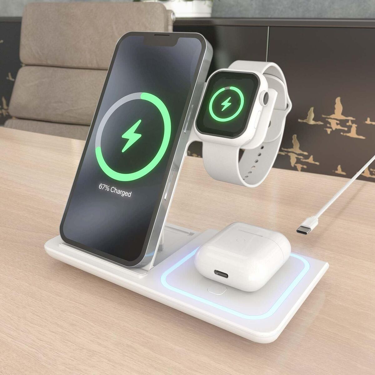 Cordless Charger Aisens ASCH-15W3WC044-W 3-in-1
