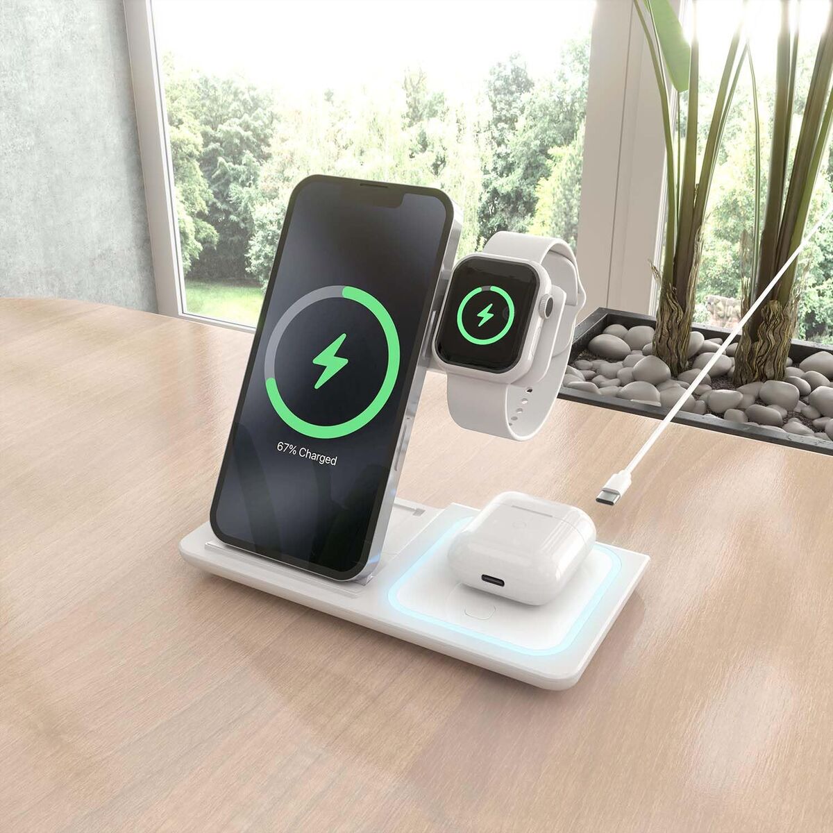 Cordless Charger Aisens ASCH-15W3WC044-W 3-in-1