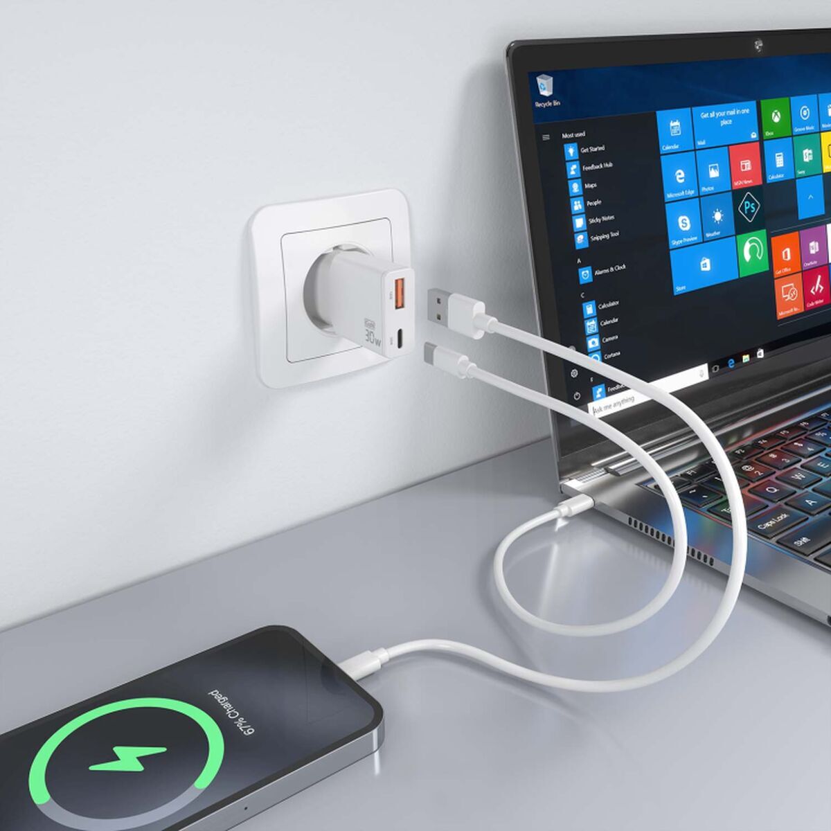 Picture of Wall Charger Aisens ASCH-30W2P046-W White 30 W