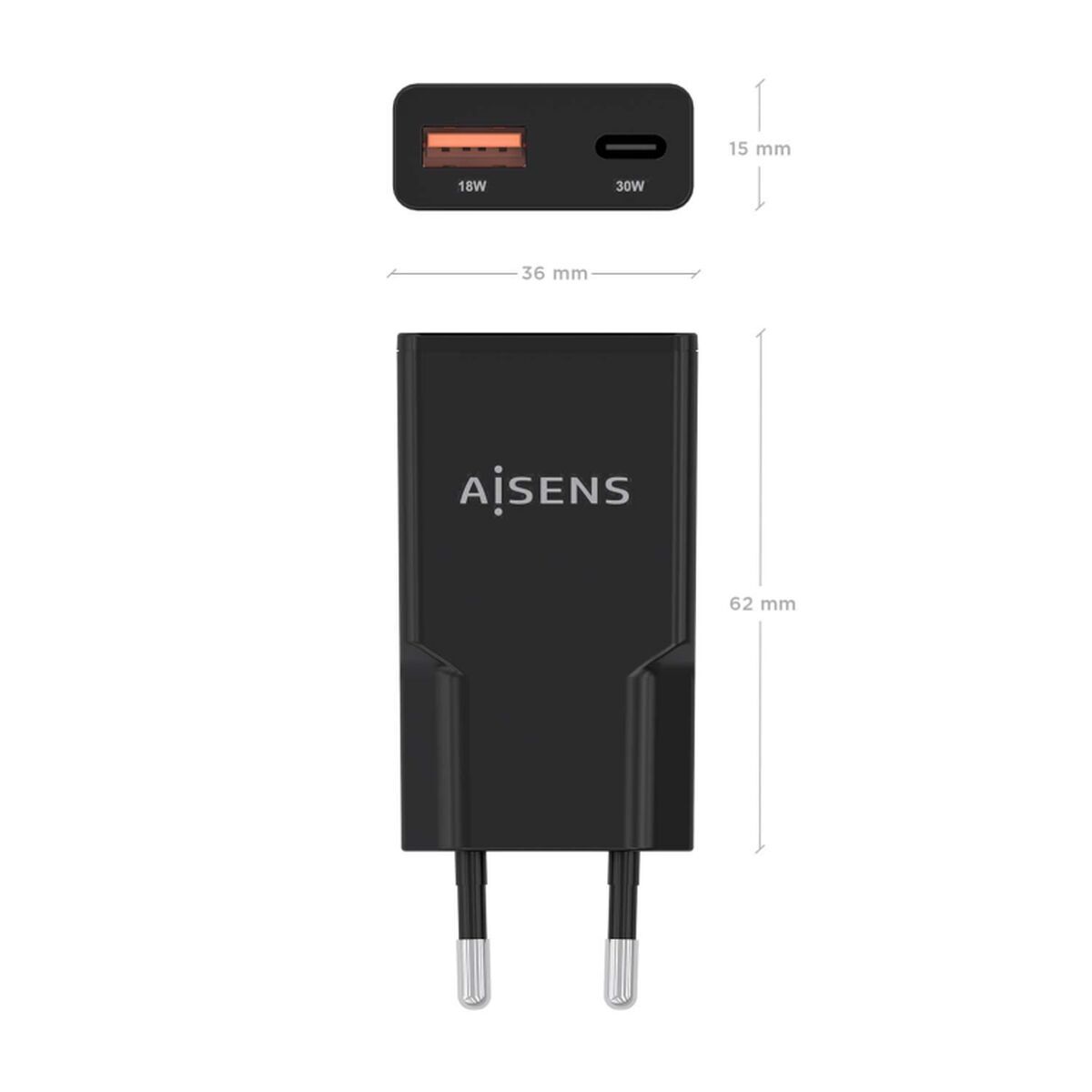 Picture of Wall Charger Aisens ASCH-30W2P047-BK Black