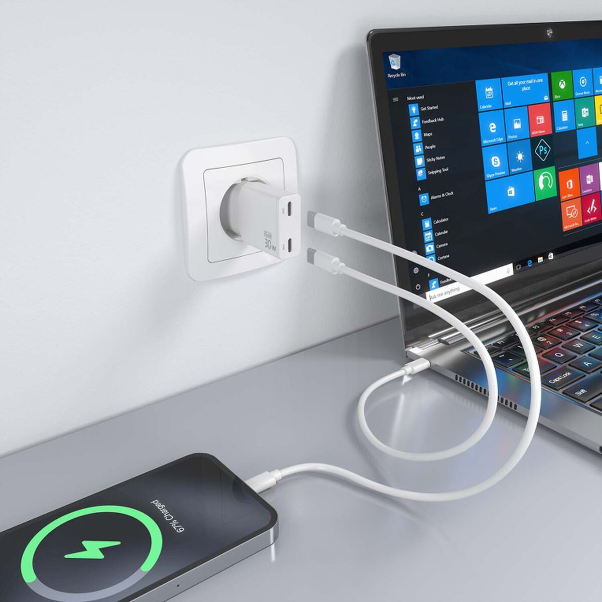 Wall Charger Aisens AISENS ASCH-30W2P048-W White 30 W