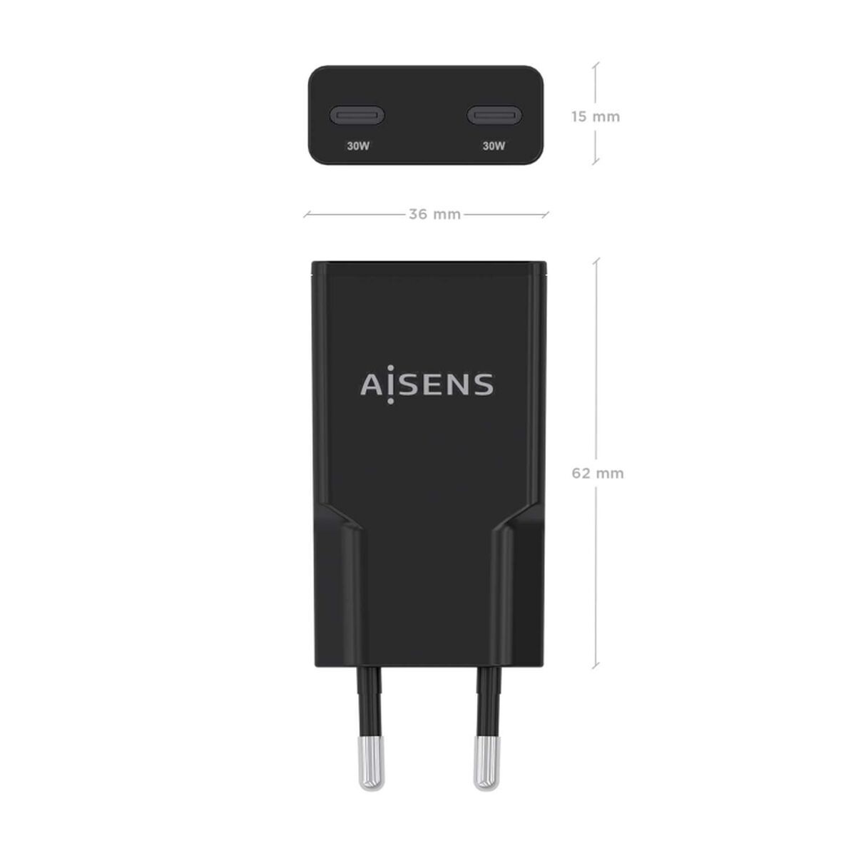 Picture of Wall Charger Aisens ASCH-30W2P049-BK Black 30 W