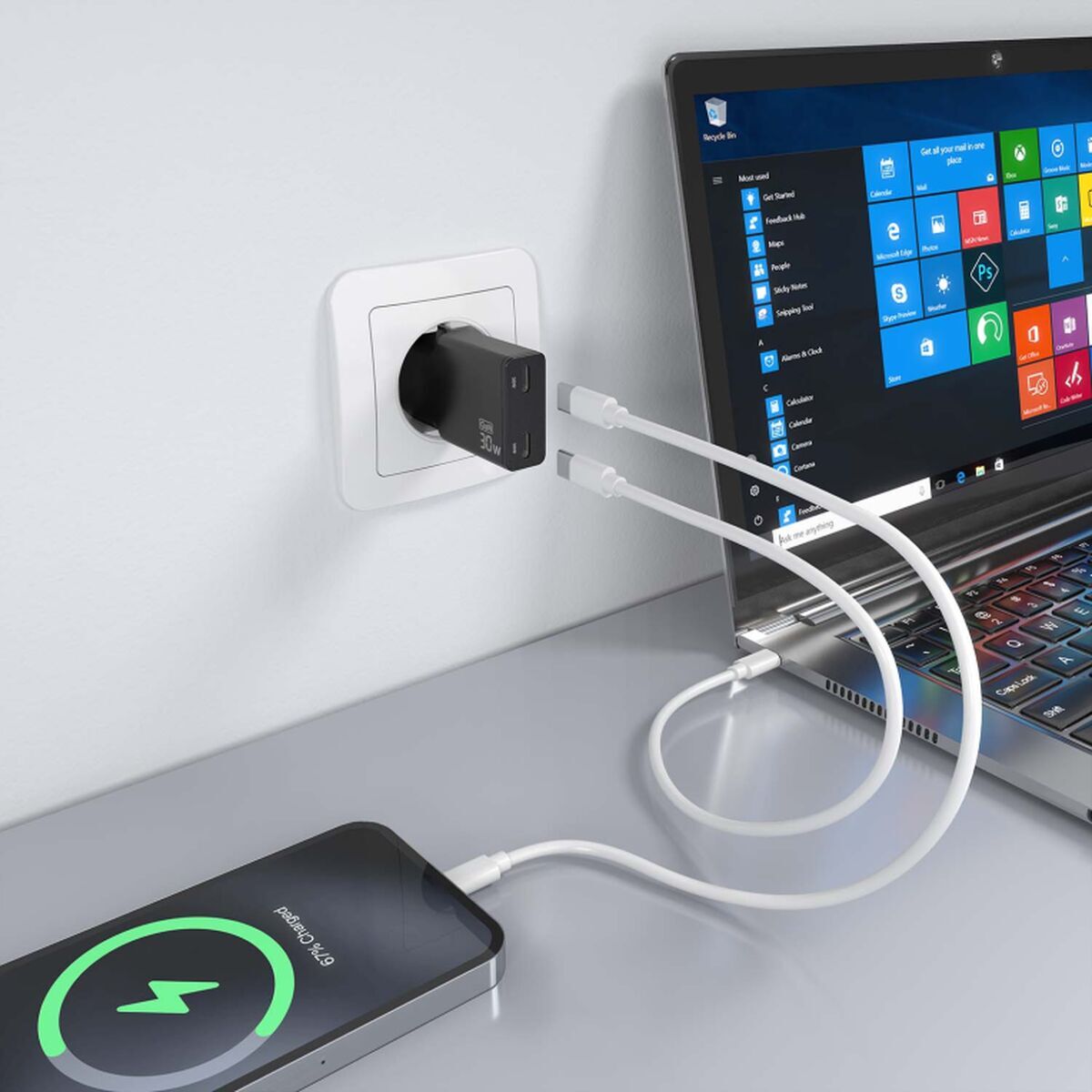 Picture of Wall Charger Aisens ASCH-30W2P049-BK Black 30 W