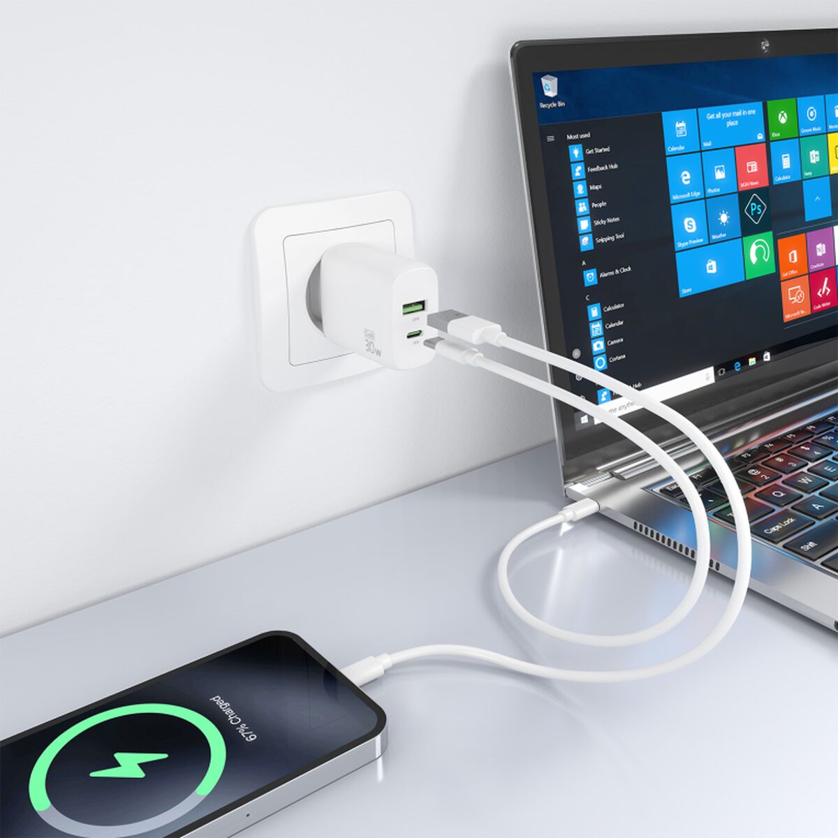 Bild von Wall Charger Aisens A110-0923 White 33 W 50 W