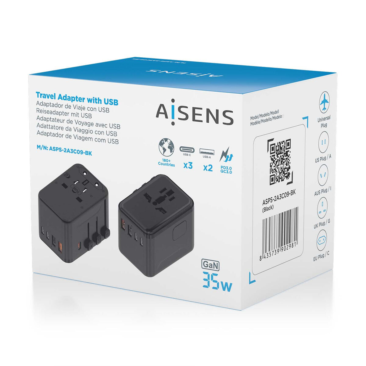 Wall Charger Aisens ASPS-2A3C09-BK Black