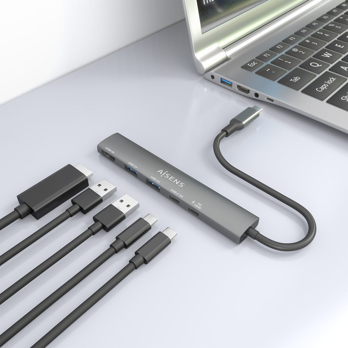 Picture of USB Hub Aisens USB-C DOCK 5 EN 1 GRIS Grey 100 W