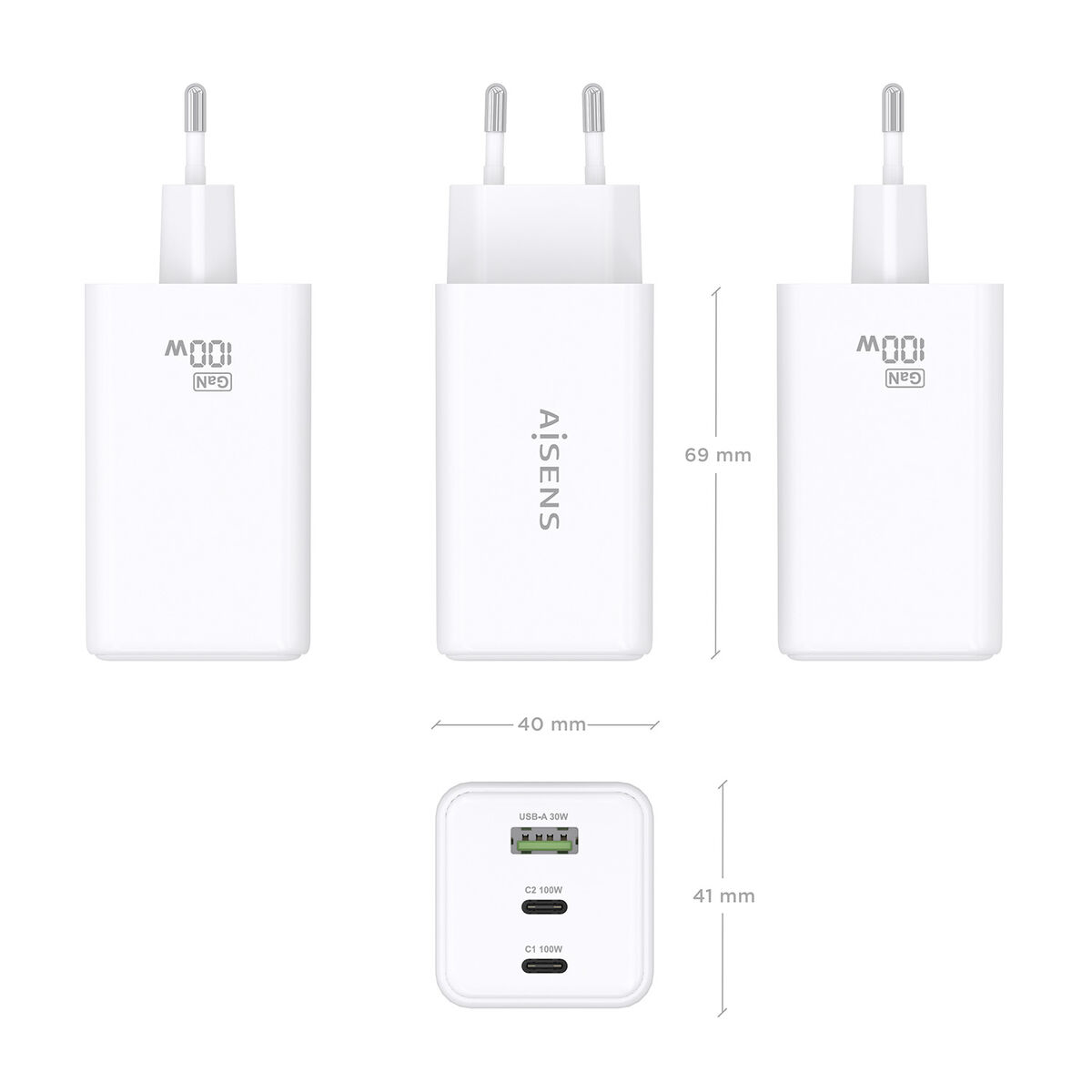 Image de Wall Charger Aisens GAN White 100 W