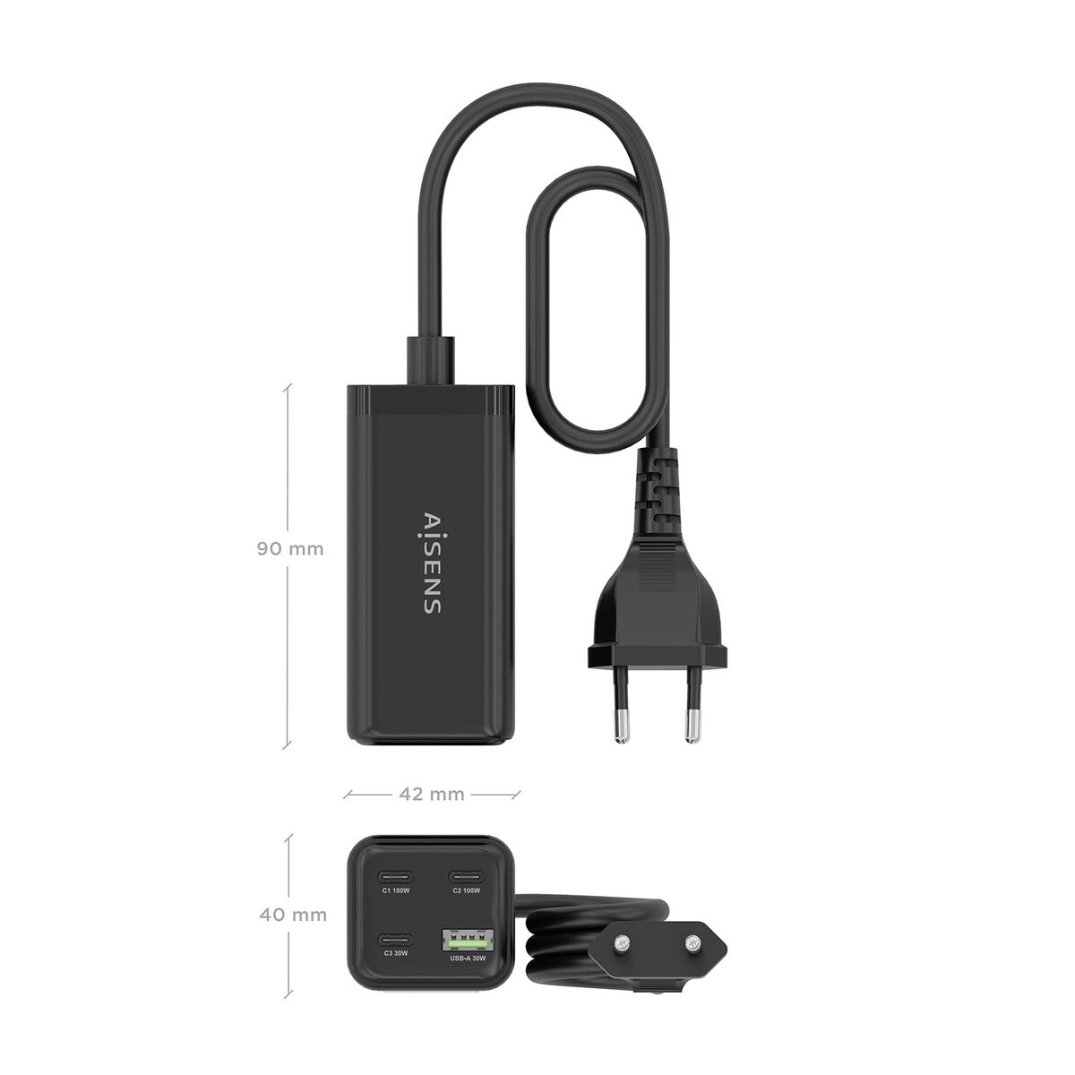 Bild von Wall Charger Aisens GAN Black 100 W