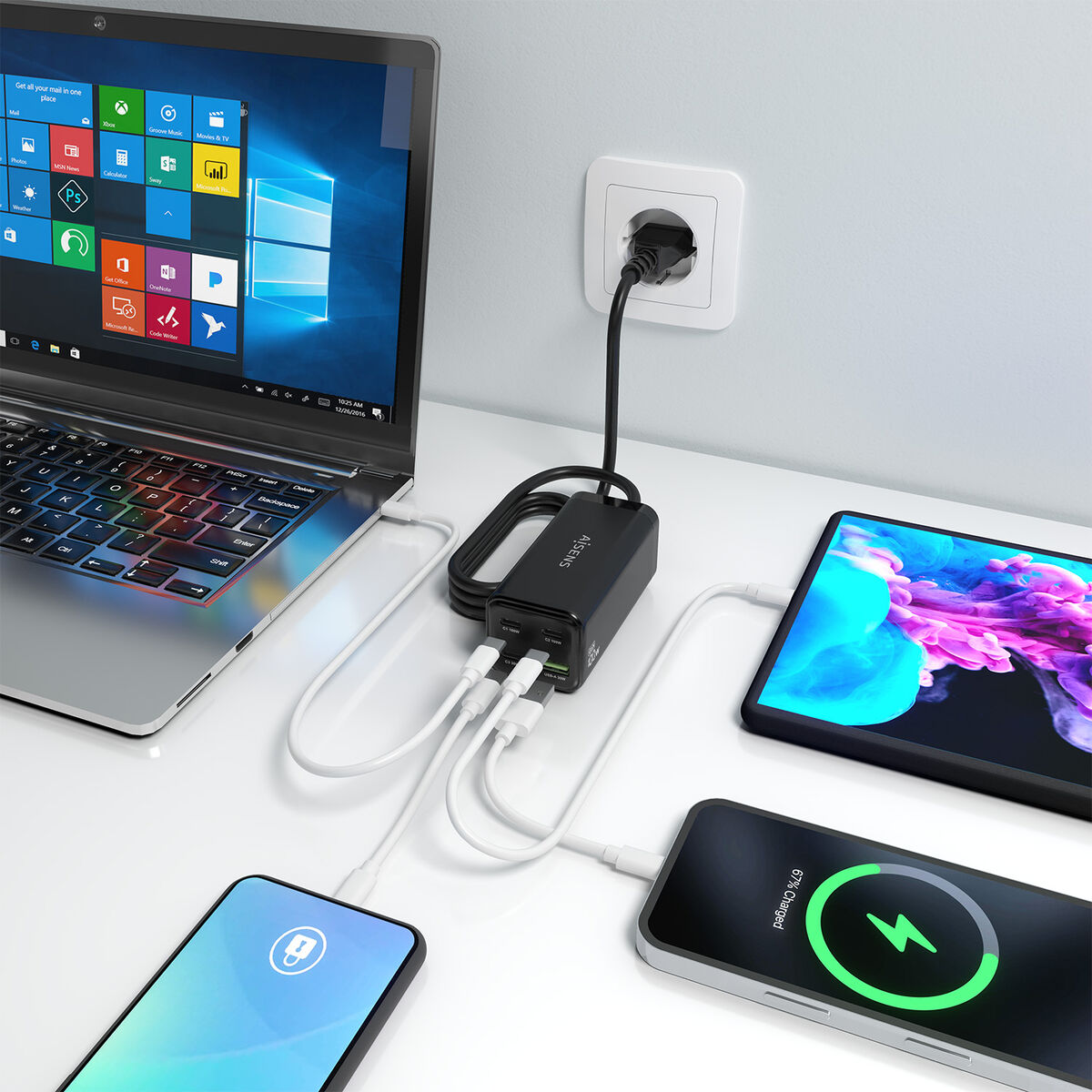 Bild von Wall Charger Aisens GAN Black 100 W