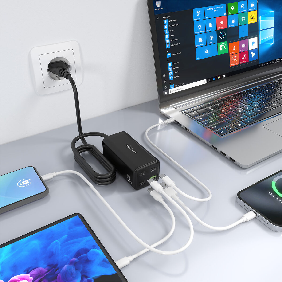 Bild von Wall Charger Aisens GAN Black 100 W