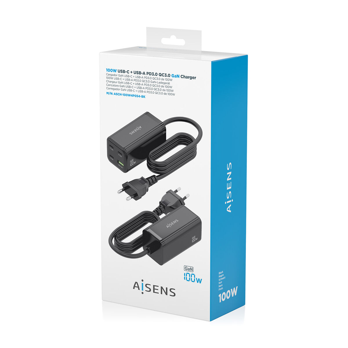 Bild von Wall Charger Aisens GAN Black 100 W