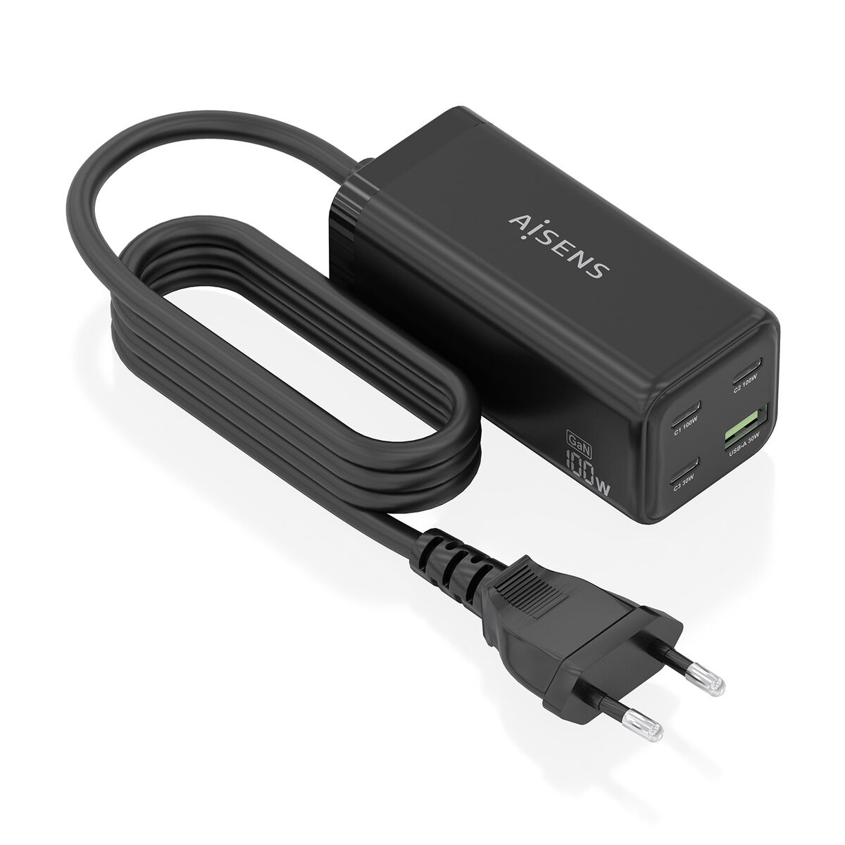 Bild von Wall Charger Aisens GAN Black 100 W